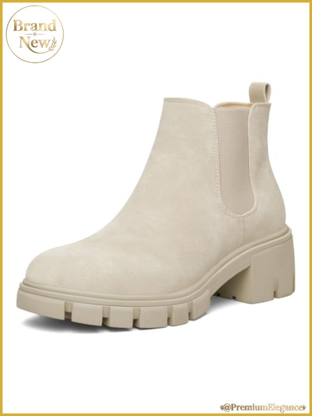 Platform Chelsea Ankle Booties Chunky Heel Pull On Suede Vegan Leather